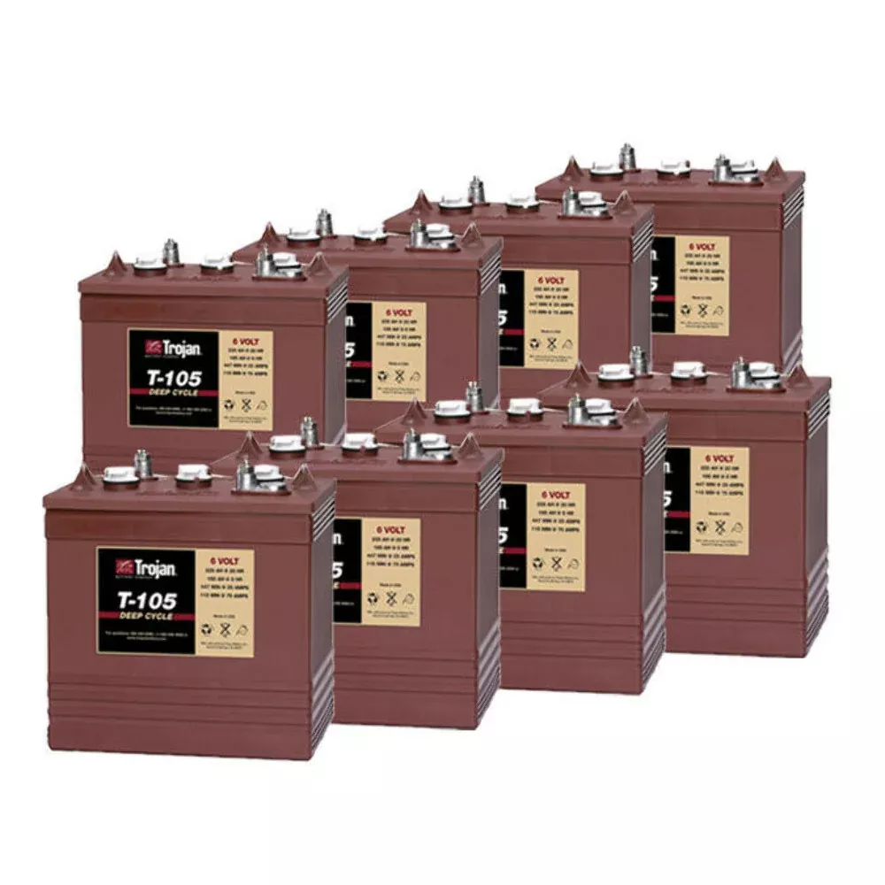 Trojan T-105 6V/225Ah 6 Volt Golf Cart Battery (8 Pack, 48V)