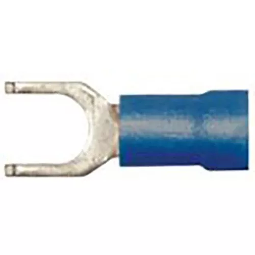Vinyl Insulated Blue Flange Spade Terminal 16-14 Gauge #6 Stud - 100 Pack