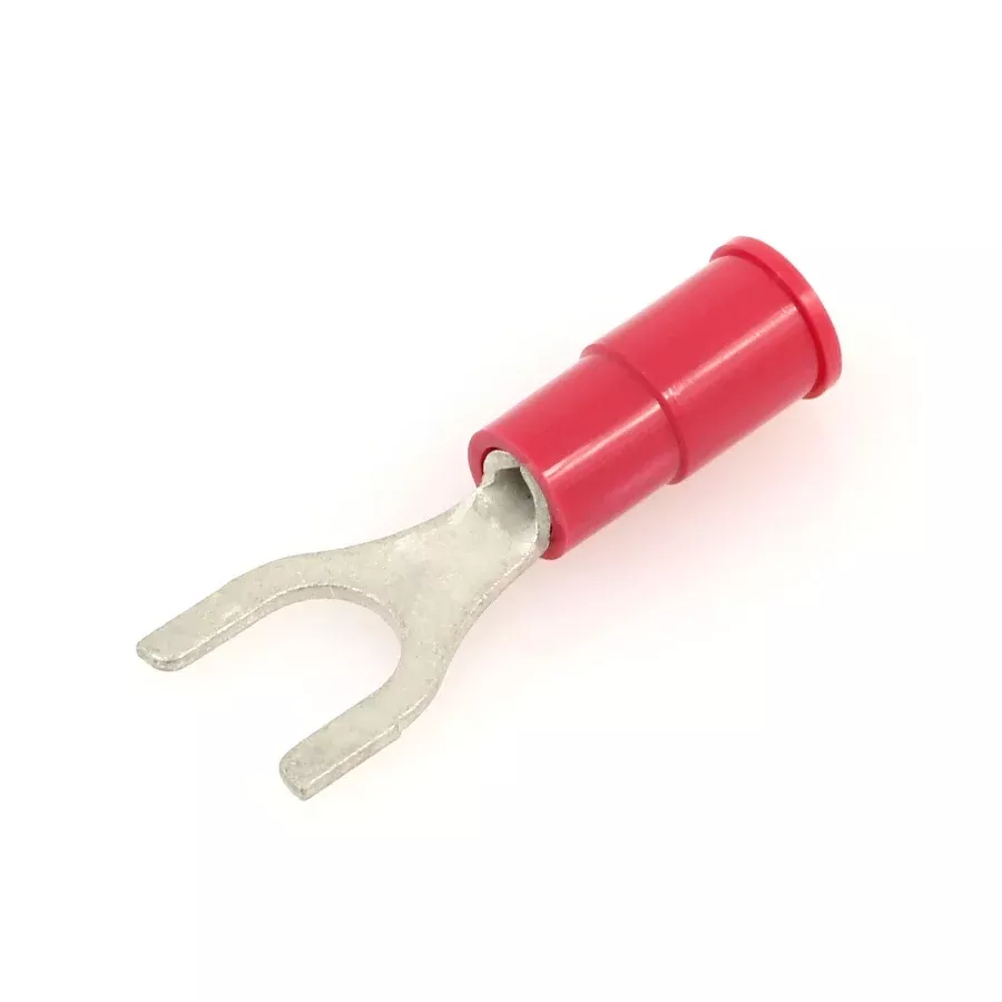 Vinyl Insulated Red Spade Terminal 22-18 Gauge #10 Stud - 100 or 300 Pack