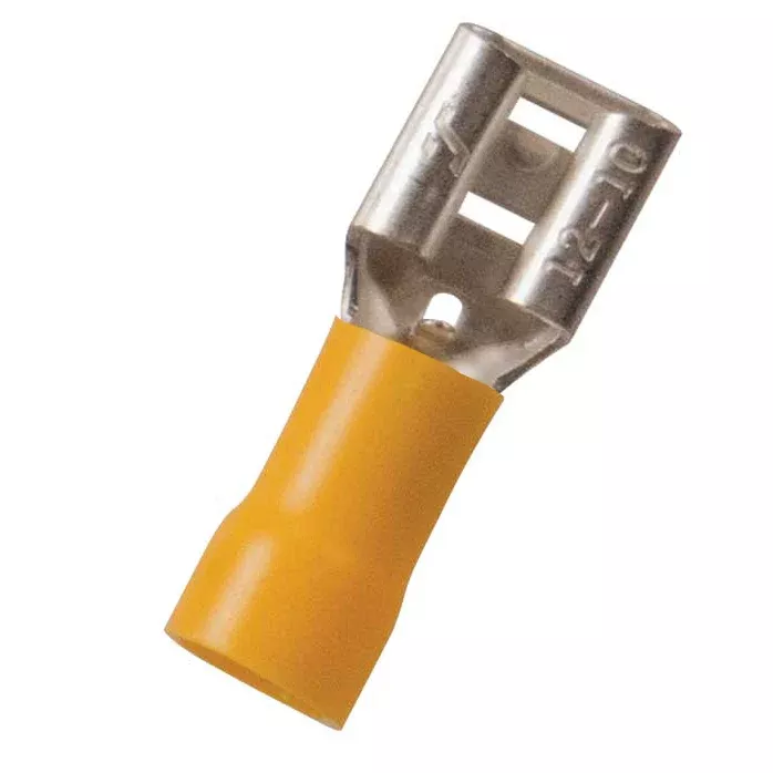 Vinyl Insulated Yellow Female Quick Disconnect Connector 12-10 Gauge .375 Tab - 100 Pack