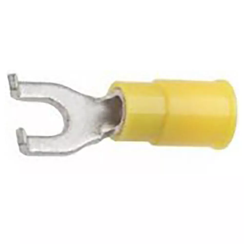 Vinyl Insulated Yellow Flange Spade Terminal 12-10 Gauge #8 Stud - 100 Pack
