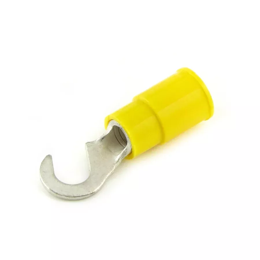 Vinyl Insulated Yellow Hook Terminal 12-10 Gauge #10 Stud - 100 Pack