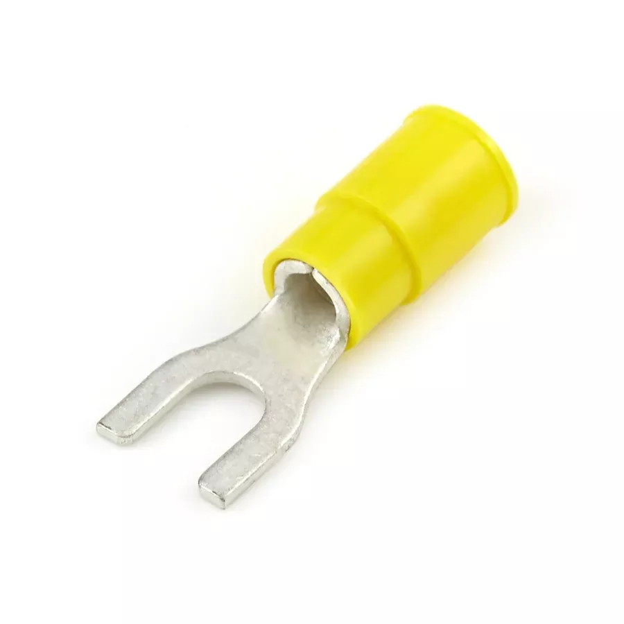 Vinyl Insulated Yellow Spade Terminal 12-10 Gauge 1/4 Stud - 100 or 200 Pack