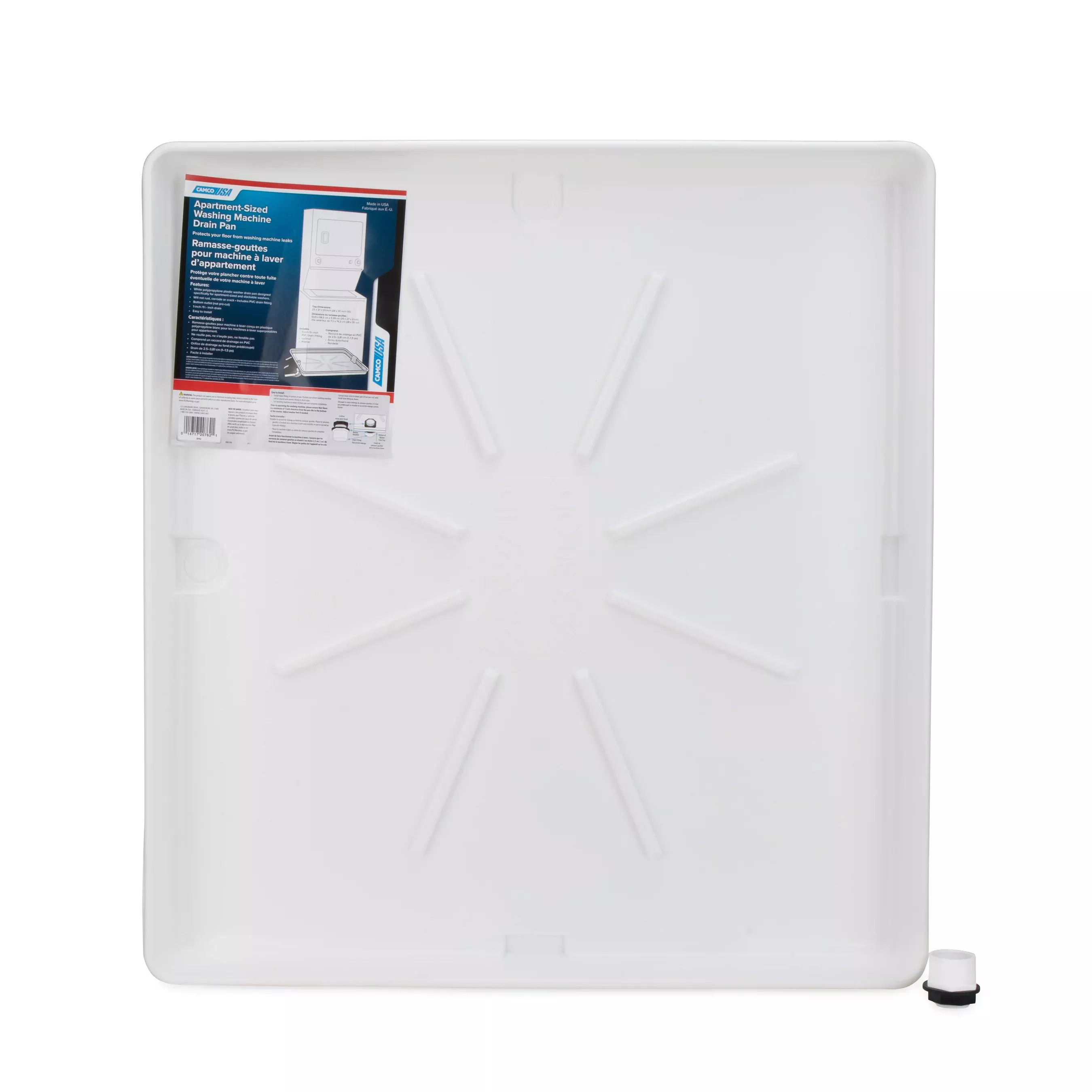 WM Drain Pan-28"x 30" OD Stackable w/PVC Fitting White FFP