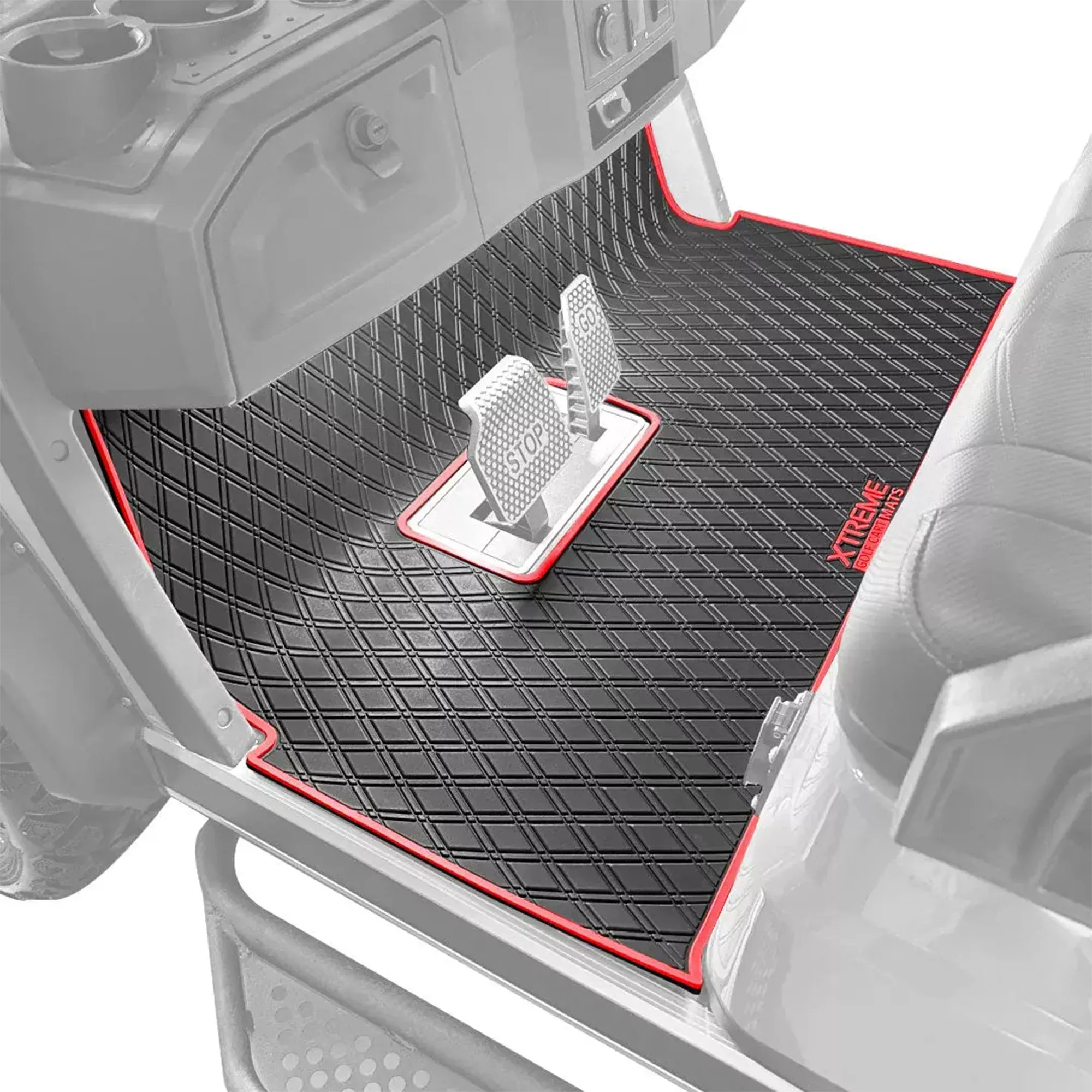 Xtreme Mats Full Coverage Golf Cart Floor Mat – Advanced EV Advent 4 | Black & Red Trim