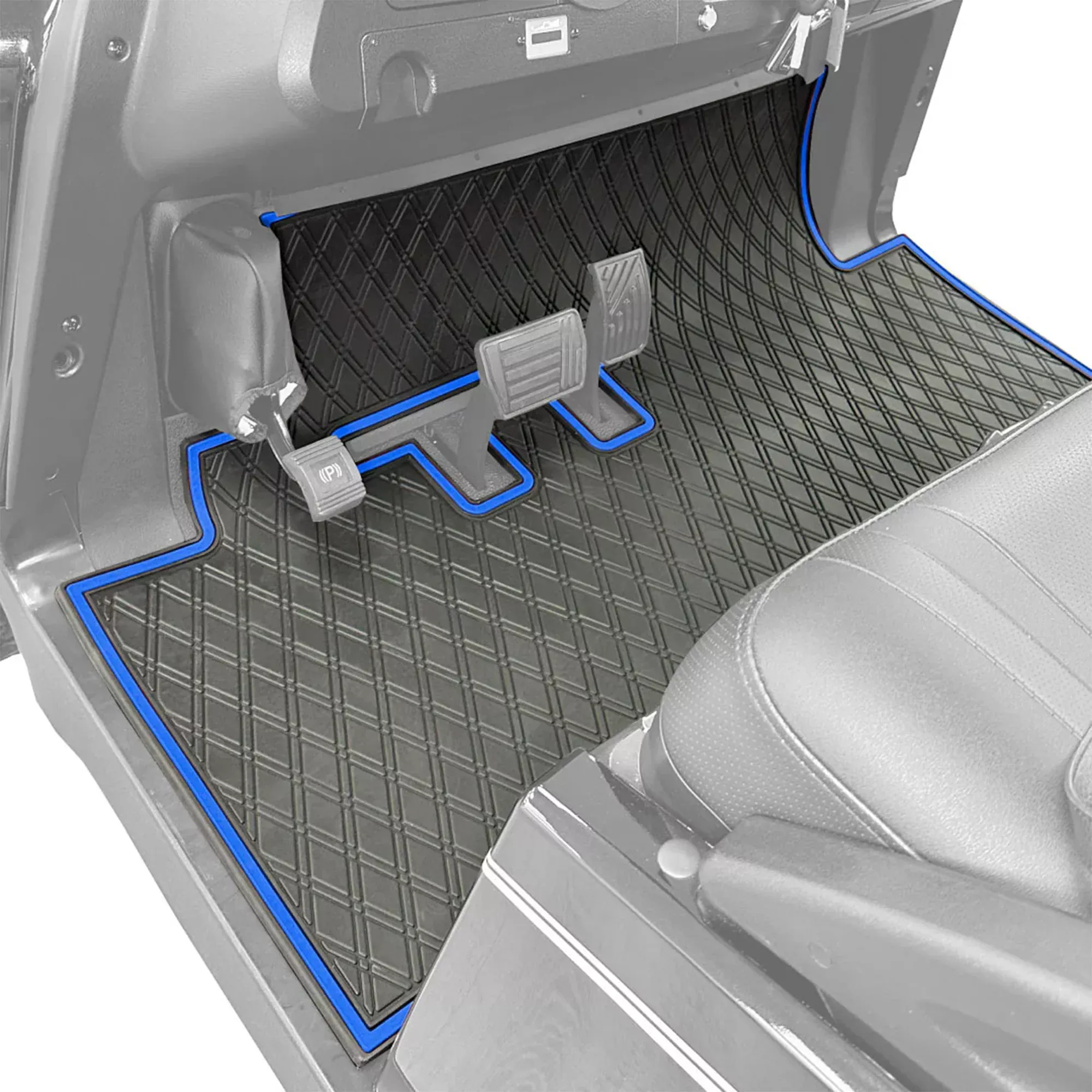 Xtreme Mats Full Coverage Golf Cart Floor Mat – Bintelli Beyond | Black & Blue Trim