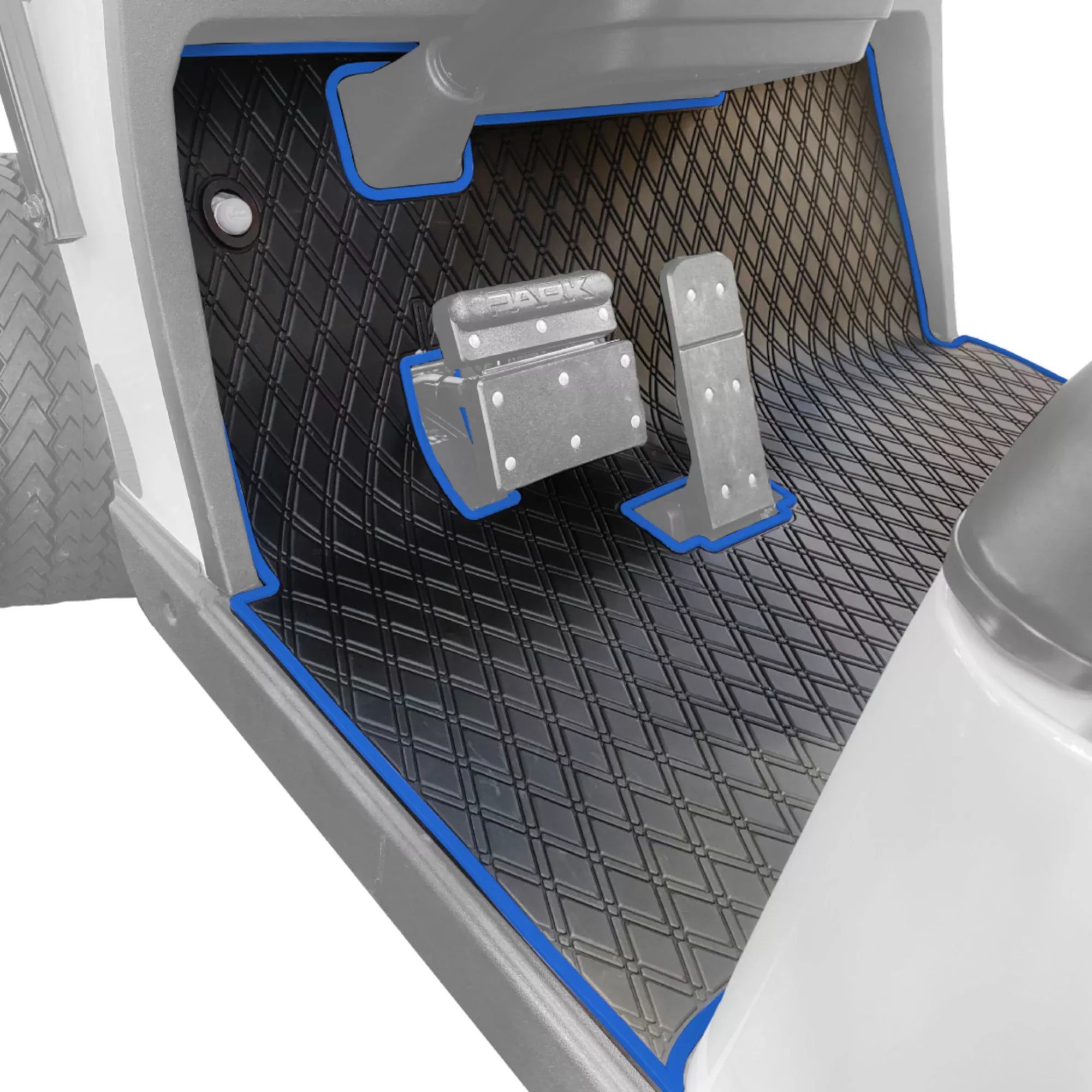 Xtreme Mats Full-Coverage Golf Cart Floor Mat | EZGO TXT / Workhorse / Express S4 / Cushman / Navitas TXT Frame – Black/Blue